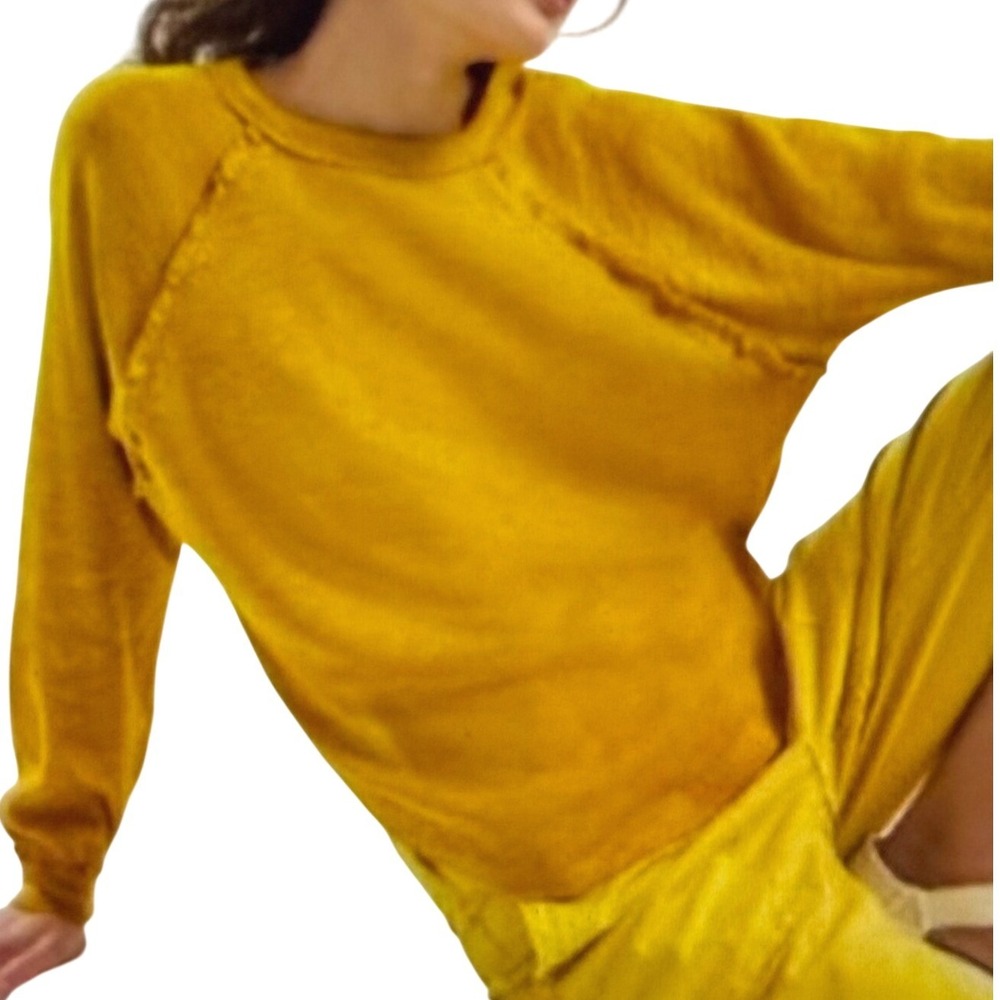 Pilcro Anthropologie Mustard Yellow Ruffle Raglan Knit Top Women S Relaxed Fit